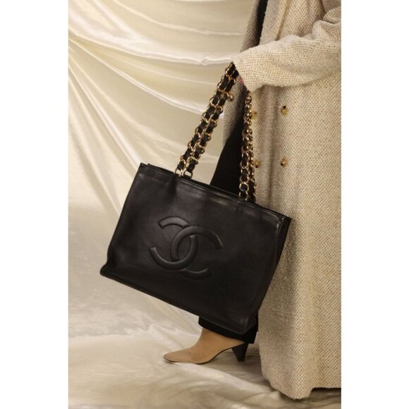 Authentic CHANEL Jumbo XL Shopping Tote Timeless Classic Black Lambskin Vintage - Picture 8 of 16